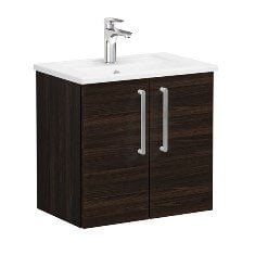 Vitra Root 66360 Lavabo Dolabı, Kapaklı, 60 Cm, Dar, Ceviz, Köşeli Lavabolu